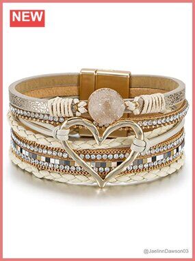 Leather Wrap Bracelet, Boho Western Layered Cuff, Stackable, Easy Clasp
